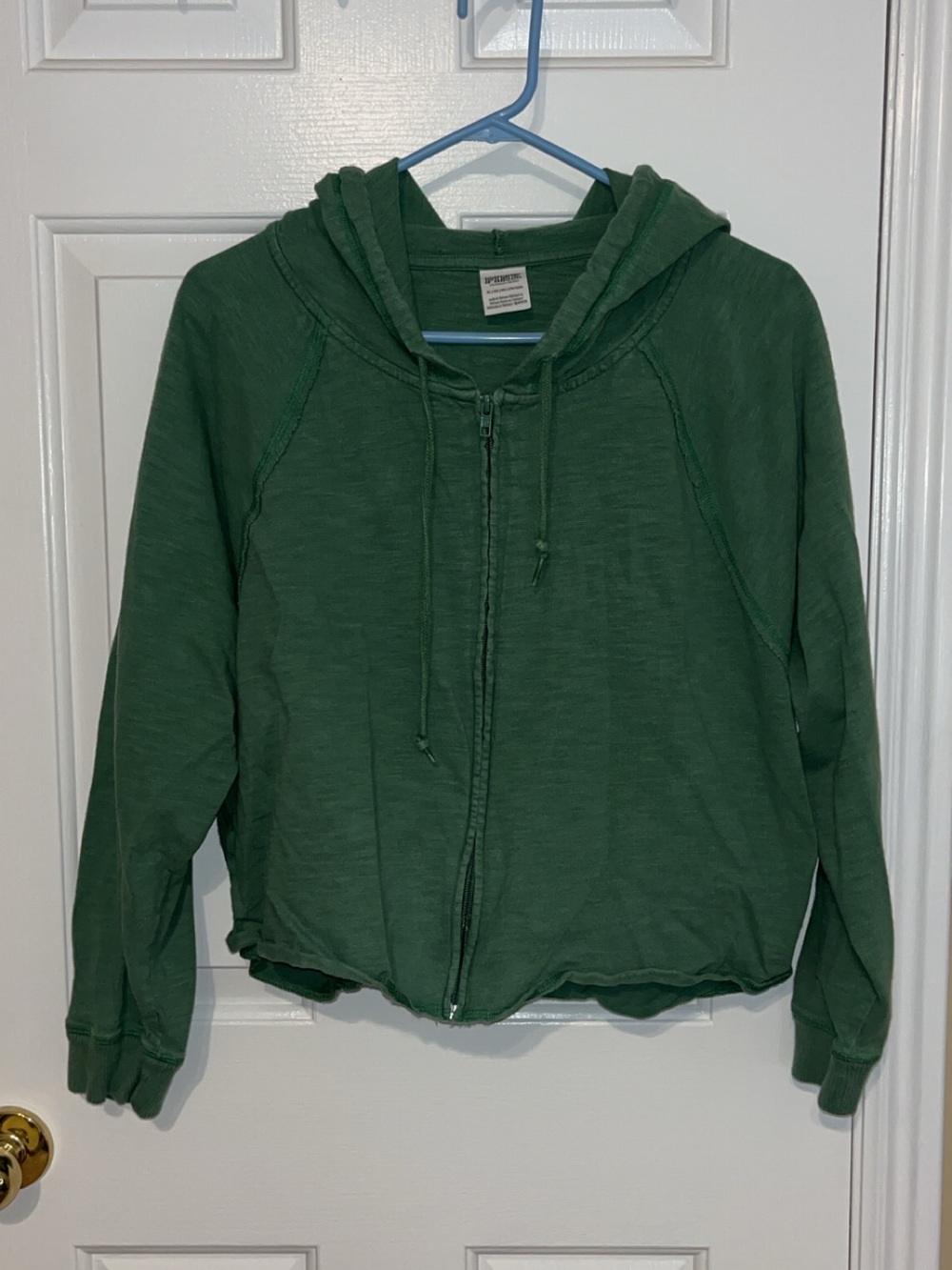 PINK Green Zip-Up Hooded Sweatshirt